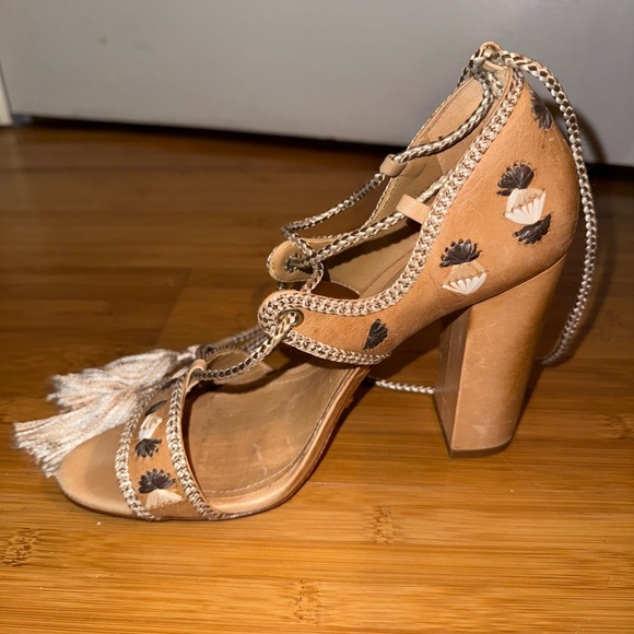 Schutz Leather Tassel Accents T-Strap Heels - Picture 4 of 11